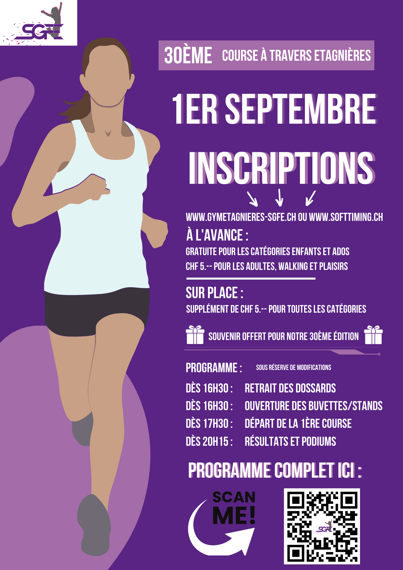 supplément de CHF 5.-- pour toutes les catégories